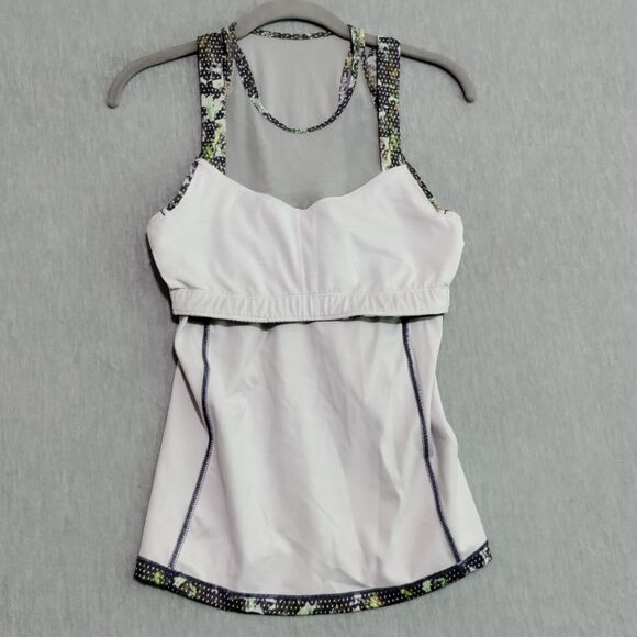 Lululemon Running In The City Mesh Tank Top Size 6 Floral White Multi Pistachio - Picture 7 of 12